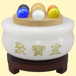 【吉祥開運坊】七星聚寶盆【七星白玉石聚寶盆中型 附七星陣 五色石 五帝錢 底座】開光 擇日