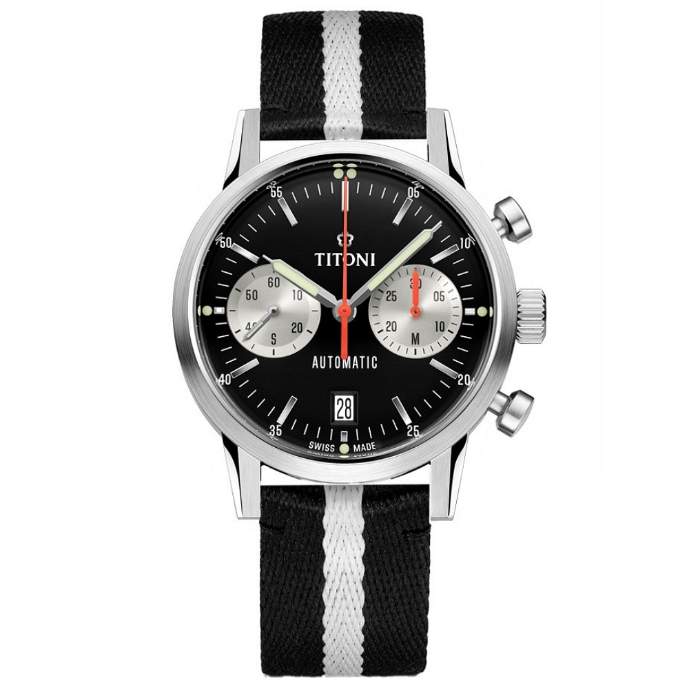 【聊聊甜甜價】TITONI 梅花錶 傳承系列 熊貓 復刻 計時機械腕錶 / 41mm / 94020S-T2-681