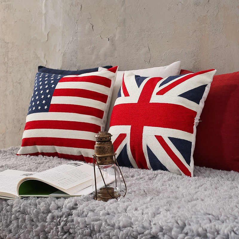 HB London Shop--英國國旗 美國國旗 刺繡抱枕 沙發靠枕 汽車 辦公室腰枕 棉麻 北歐工業風 美式鄉村