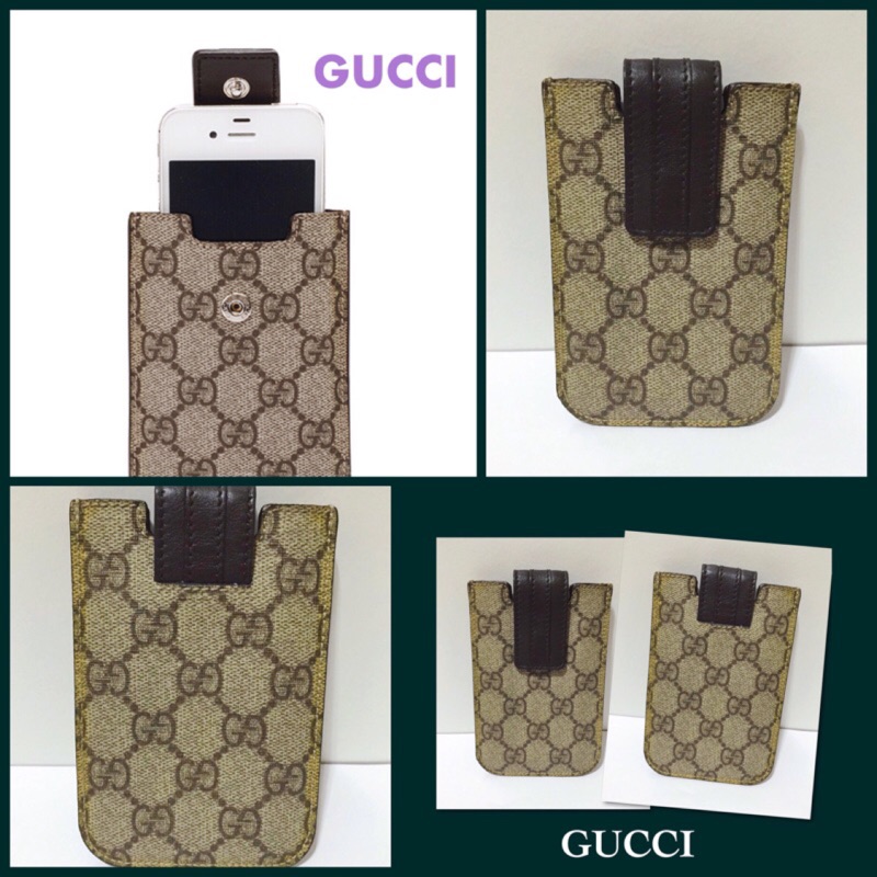 100%專櫃真品 Gucci 經典款 咖啡色GG防水花紋iPhone手機袋/收納包/保護套 時尚配件