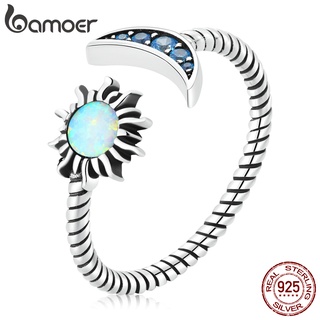 Bamoer S925 開口戒指太陽和月亮設計禮物女士時尚首飾 SCR796
