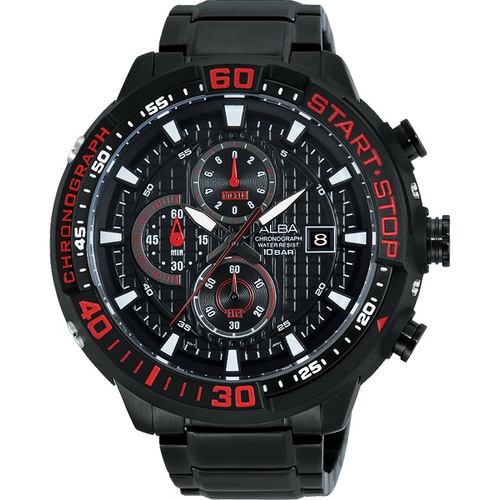 ALBA  雅柏 男時尚黑鋼計時腕錶(AM3099X1)-鍍黑/49mm