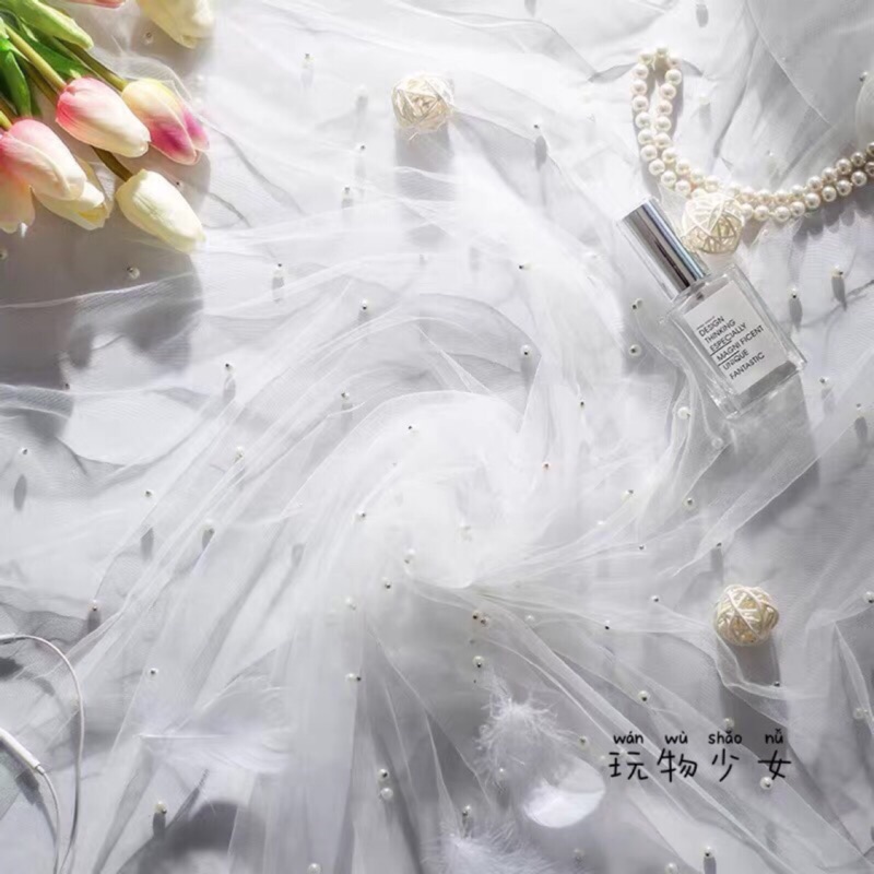 玩物少女 唯美珍珠紗韓國珍珠紗布背景網紅網美背景布ig拍攝背景珍珠紗布美甲背景 蝦皮購物