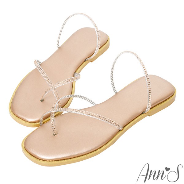 Ann’S裸膚透明系-軟質鑽石夾腳方頭平底涼拖鞋-玫瑰金(版型偏小)