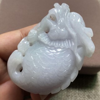 附證書天然A貨翡翠緬甸玉冰紫羅蘭冰春彩圓潤飽滿立體精雕龍頭魚掛件吊墬墬子項鍊手把件擺件龍頭魚身珠寶玉石首飾飾品