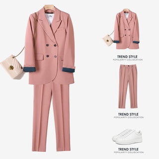 粉色職業西裝套裝女2021春夏新款上衣外套時尚氣質洋氣小西服套裝 套裝工作服OL學生面試西服 職業正裝 西裝套裝 男西裝