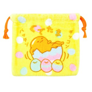 【sanrio三麗鷗】蛋黃哥彩繪點點黃色毛巾布束口袋/收納袋/今日最便宜/貨到付款/現貨供應/禮物