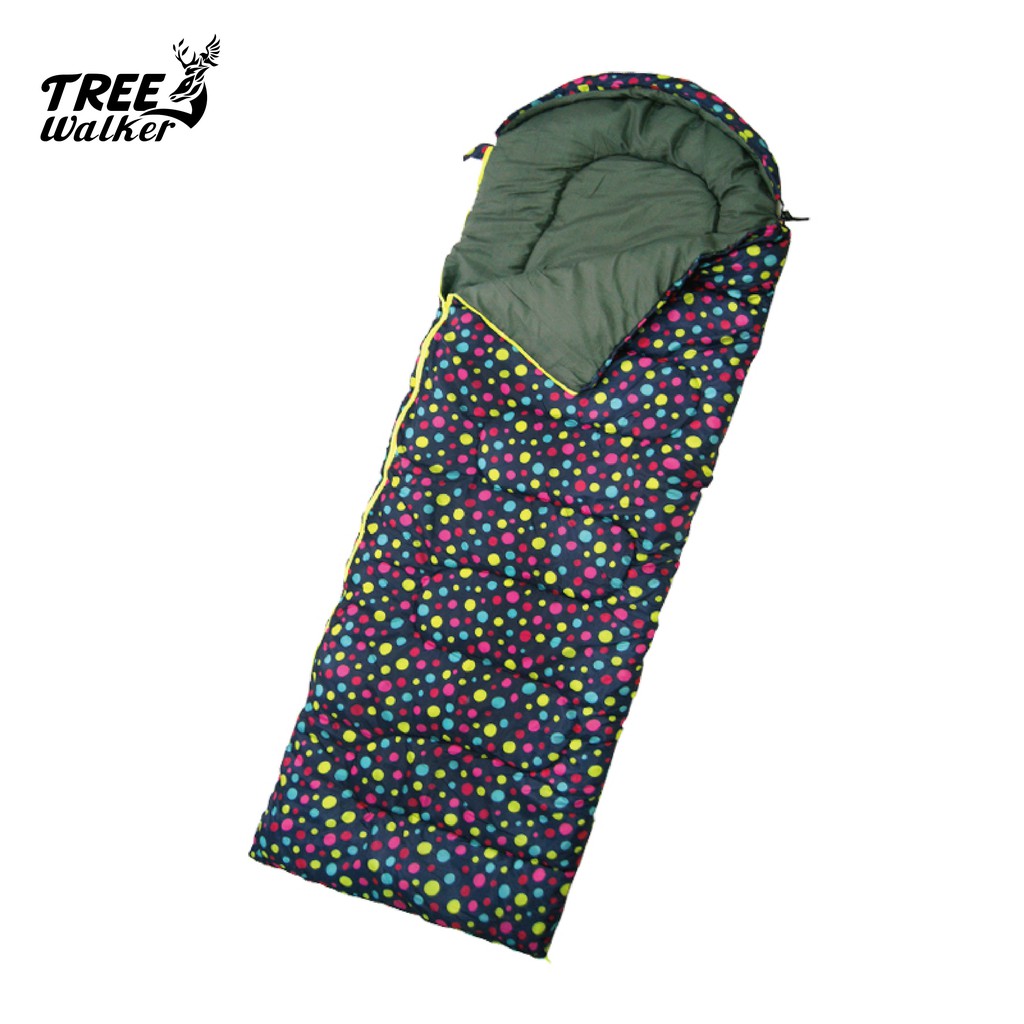 【Treewalker露遊】輕巧纖維四季睡袋｜登山露營用品 保暖舒適 質感佳 普普彩色水玉點點風