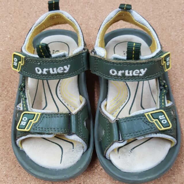【深白色】二手~ORUEY 日本小童涼鞋 綠色 14.5cm超輕量透氣真皮運動魔鬼氈涼鞋
