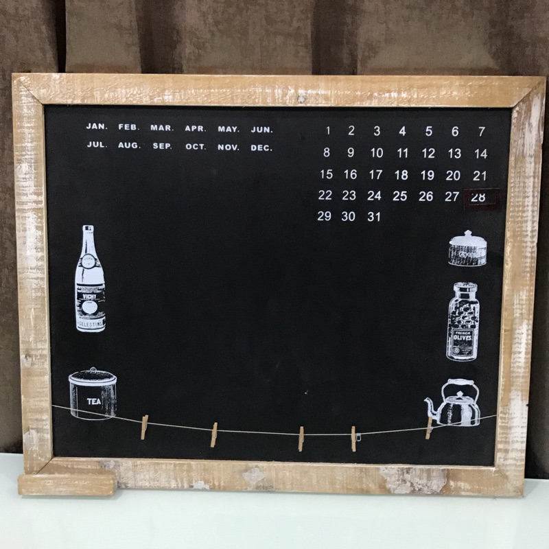 生活工場仿舊木質日月曆黑板留言板夾子
