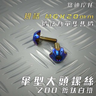 路迪摩托 ZOO | M6x20mm 鍍鈦白鐵 傘型 大頭螺絲 車牌螺絲 鍍鈦 白鐵螺絲 一支價格 附發票
