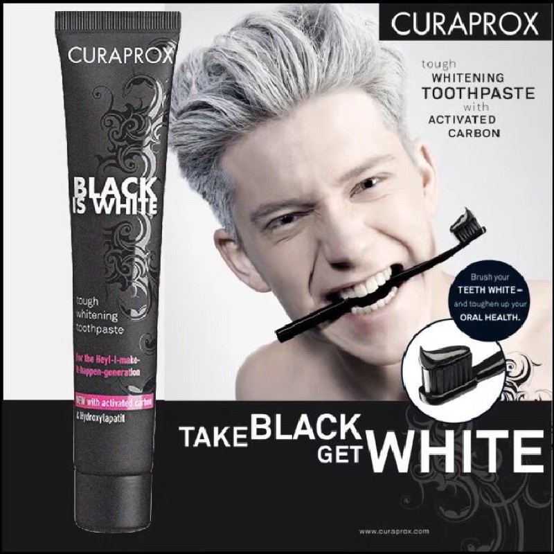 🇨🇭 瑞士Curaprox 酷瑞絲 Black Is White 標準組 黑色牙膏(90ml)+牙刷1支