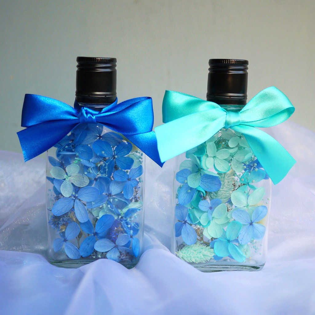 伊登花室 藍綠復古玻璃瓶 不凋花 乾燥花 酒瓶花 單個販售