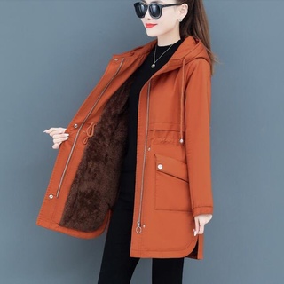 保暖外套 卡其XL現 風衣 防風外套 棉服 M-3XL新款加絨加厚棉衣寬鬆中長款棉襖外套1F159-478.胖胖美