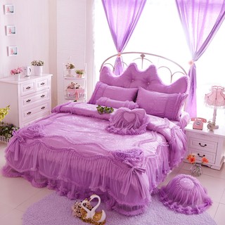 公主風床罩 公主日記 紫色 標準雙人 加大床罩 四件組 精梳棉 蕾絲床罩 結婚床罩 床裙 床罩組 緹花布料