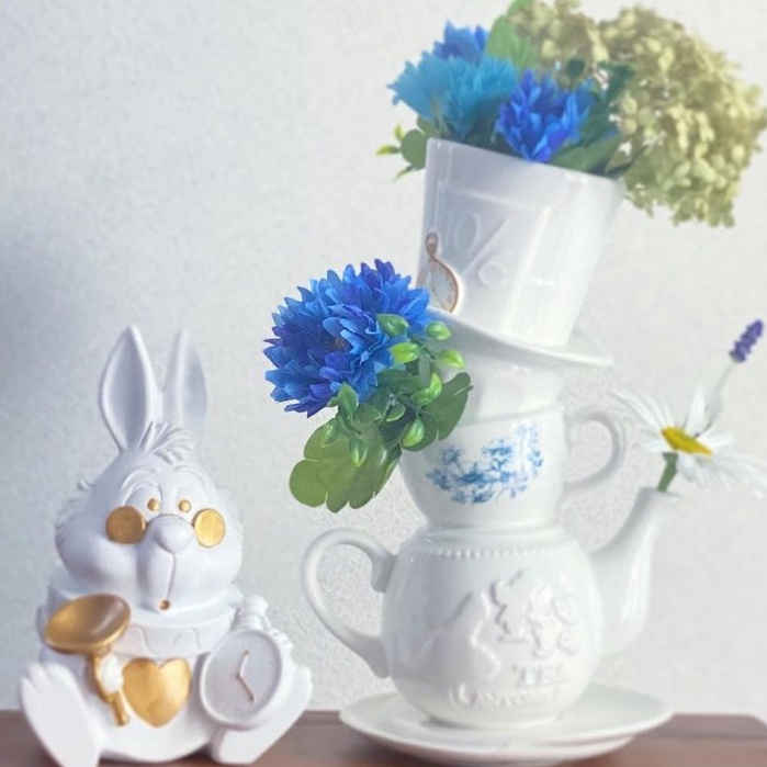 最後名額！茶壺茶杯堆疊花瓶🥀日本 迪士尼 時間兔 愛麗絲 Afternoon Tea 手機座 手機架 裝飾 公仔 妙妙貓