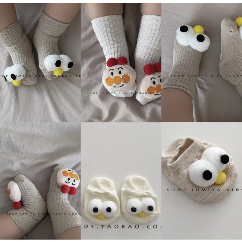 可愛造型寶寶學步襪0-1歲（大眼睛短襪中長襪、麵包超人）