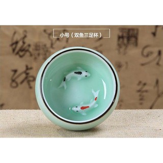 龍泉青瓷三足杯 青瓷帶魚茶具 梅子青 青瓷雙魚羅漢杯 雙魚杯/單魚杯 青瓷浮雕鯉魚杯 雙鯉杯 立體浮雕