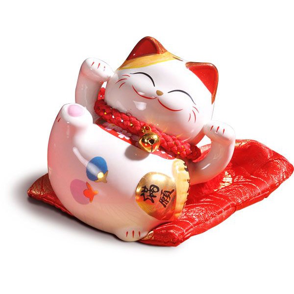 【金石工坊】滿願招財躺貓(高7.5CM)陶瓷開運桌上擺飾 招財貓 撲滿存錢筒