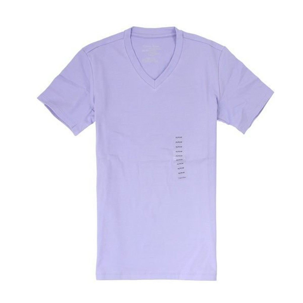美國百分百【Calvin Klein】T恤 CK V領 彈性 T-shirt 淺紫色 男款 短袖 上衣 S號 A937