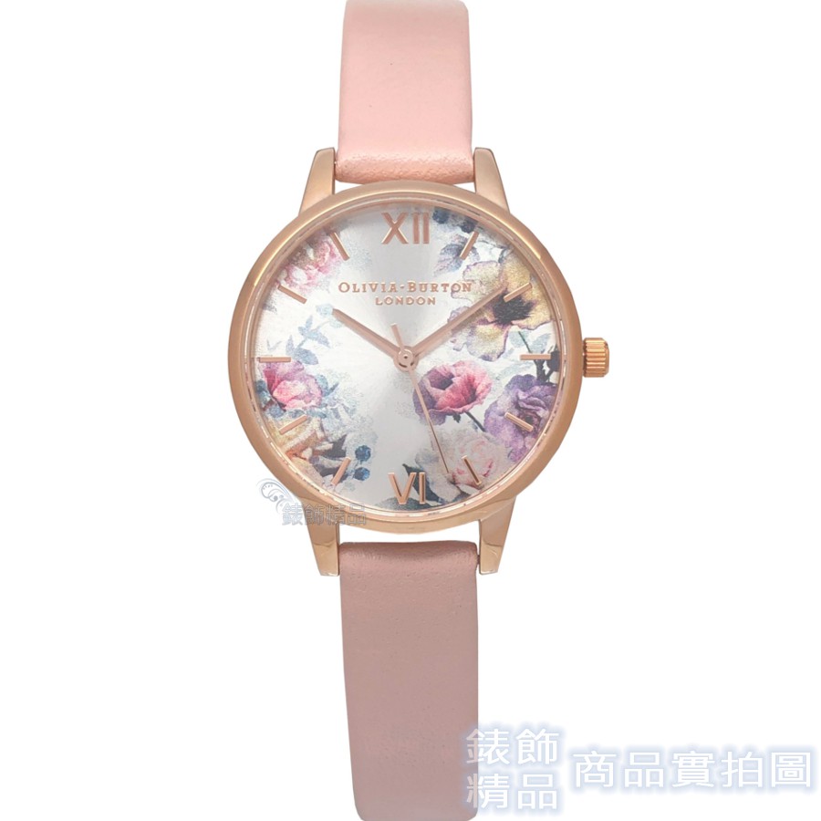 OLIVIA BURTON 手錶 OB16EG115 暮光迷戀花園 粉色皮帶30mm 女錶