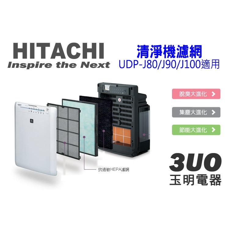 HITACHI日立空氣清淨機UDP-J80/UDP-J90/UDP-J100專用HEPA濾網