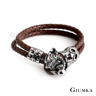 GIUMKA編織皮革手環手鍊刻字 白鋼祥龍抱珠MH08057個性潮流手鍊 單條價格 多色任選