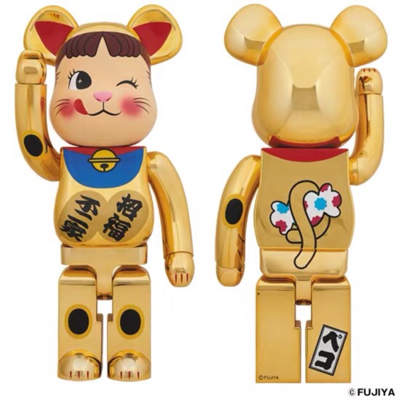 全新正品 Bearbrick Peko-chan Gold plating 1000% 不二家 牛奶妹 庫柏力克 藍領