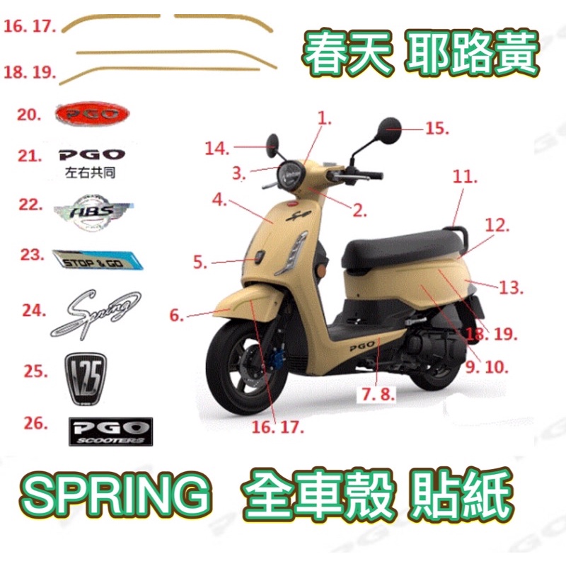 PGO摩特動力 SPRING 春天 ABS CBS 貼紙 SPRING銘板 PGO貼紙 前土除貼紙 車身貼紙 ABS貼紙