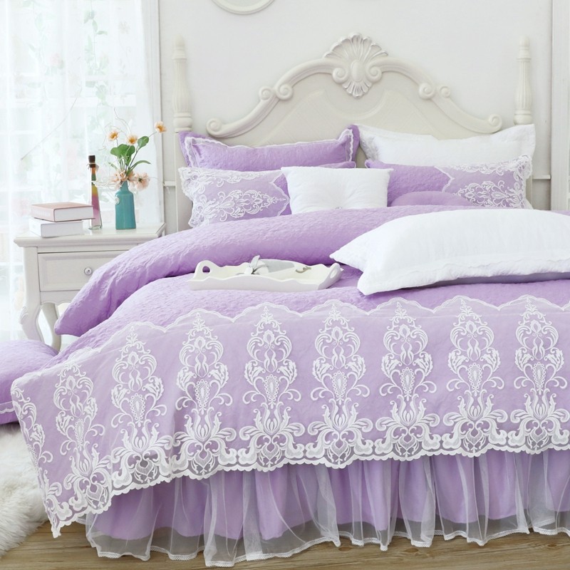 雙人鋪棉床罩組 簡約風情 北歐 簡約 蕾絲床罩組 兩用被床罩組 鋪棉兩用被床罩組 淺紫色