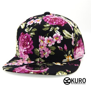 KURO-SHOP台灣製造黑色牡丹花布潮流板帽棒球帽