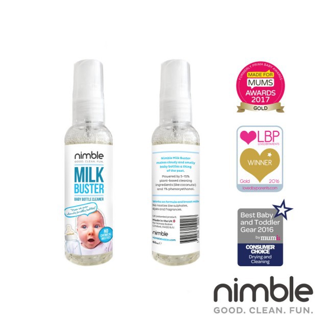 【英國靈活寶貝 Nimble Milk Buster】奶瓶蔬果除味清潔液 -ㄋㄟ ㄋㄟ剋星 60ml(奶瓶清潔)