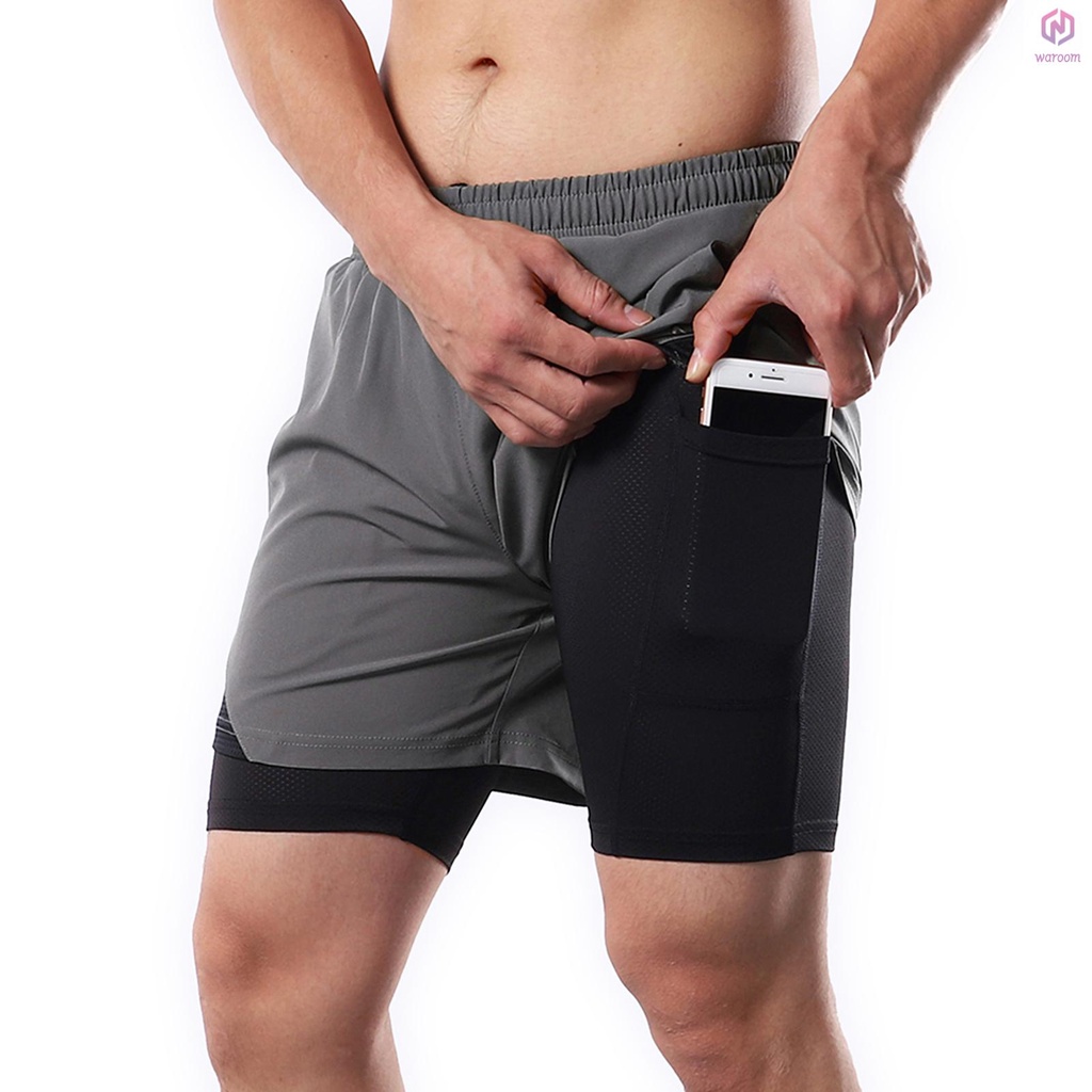 2 合 1 男士跑步短褲, 帶毛巾環袋, 速乾運動短褲, 用於訓練健身房鍛煉 [A] [新]