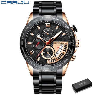 CRRJU 男士手錶豪華品牌藍色全鋼石英带日期星期防水軍事 2281S