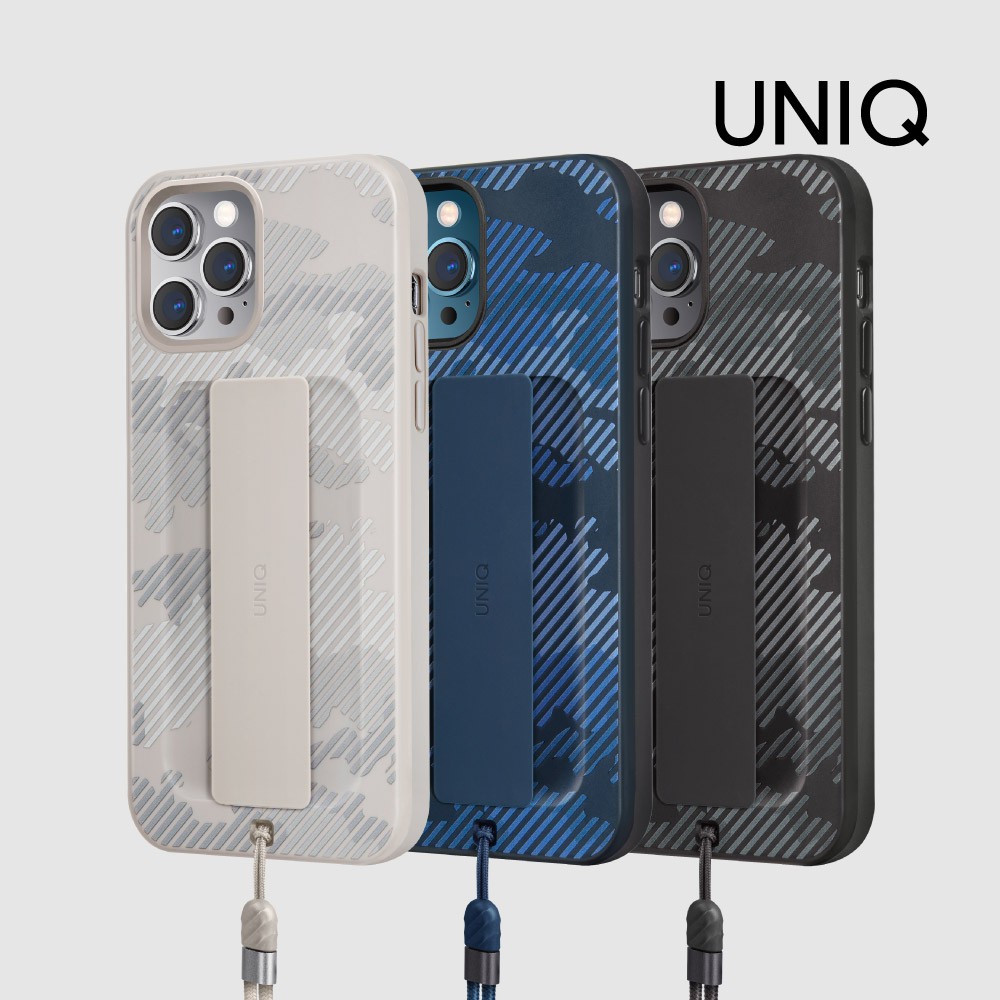 【UNIQ】iPhone 12/Pro/Max 防摔手機殼(附掛繩/Heldro Designer)｜保護殼 迷彩彈性腕