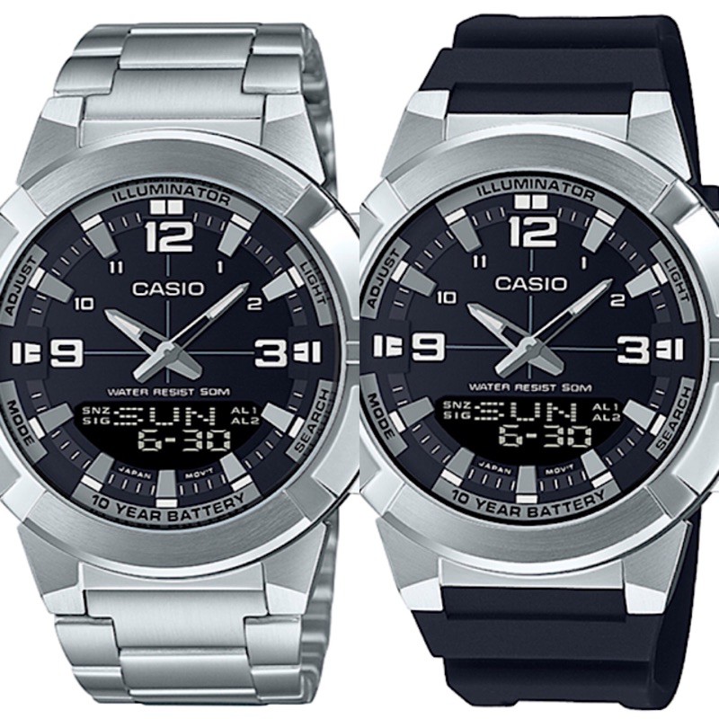 台灣原廠公司貨！CASIO 電子錶 雙顯示  不鏽鋼錶殼  AMW-870 系列