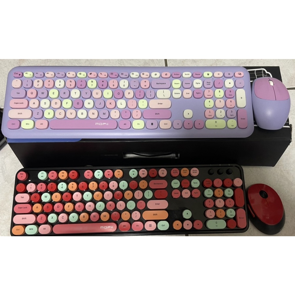 摩天手MOFII 666無線鍵盤滑鼠組 配滑鼠 混彩鍵盤 復古打字機鍵盤 口紅鍵盤 無線鍵盤 鍵盤滑鼠套盒 薰衣紫 現貨