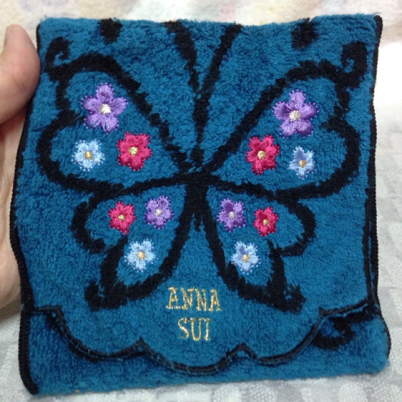 二手Anna sui 土耳其藍刺繡毛巾絨布衛生綿衛生紙收納包/小物袋