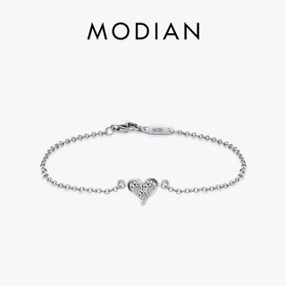 Modian 2022 新款設計真正的 925 純銀心形 CZ 手鍊時尚水晶婚禮女士經典浪漫首飾