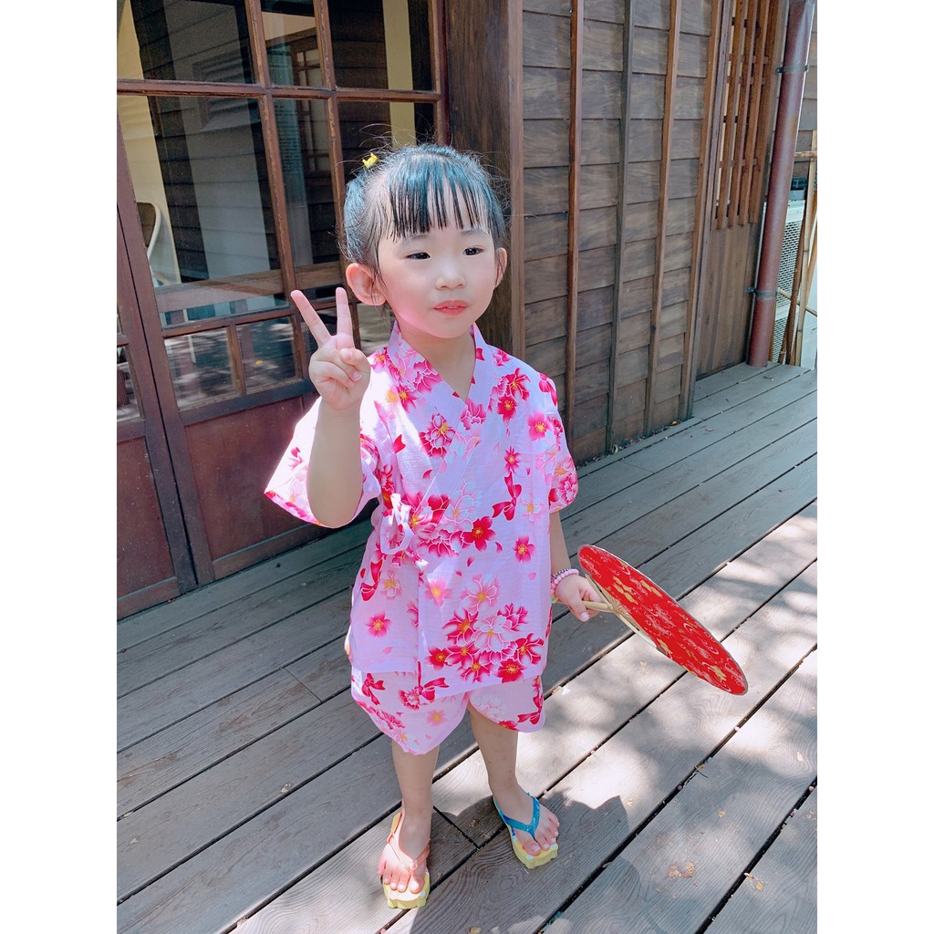 全新日本購回 特惠中幼童 小孩 成人親子款短袖浴衣 甚平粉色底櫻花齊放大人親子裝 蝦皮購物