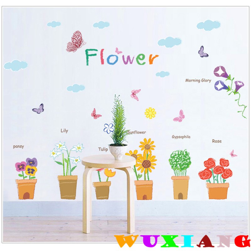 五象設計 花草樹木166 Diy 壁貼花盆盆栽牆貼壁紙幼兒園裝飾貼田園清新門窗玻璃貼畫 蝦皮購物