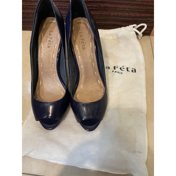 La Feta百貨法國品牌深紫色高跟涼鞋 魚口高跟鞋 23.5 / 37號