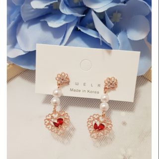 正韓 韓國耳環 Jewelry 花朵造型耳針珍珠愛心寶石垂墜耳環