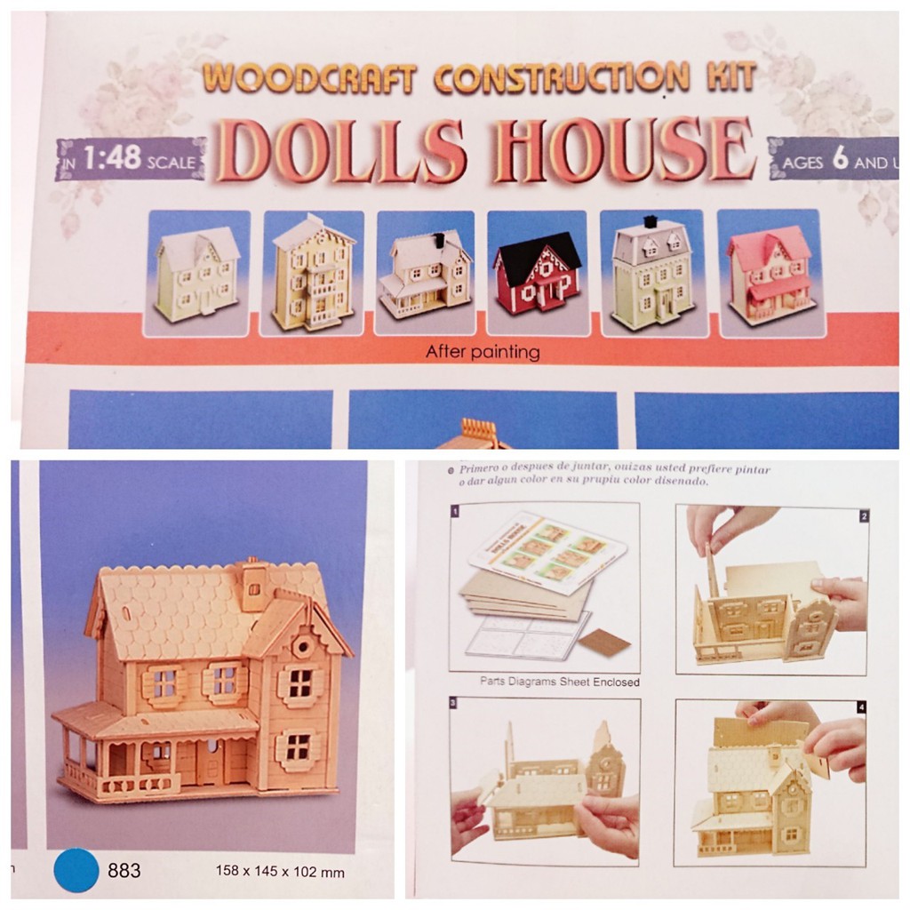 娃娃屋  DIY模型小屋 木片袖珍娃娃屋模型1:48比例 木片手工組合娃娃屋 小屋模型DIY 環保材質木片 快速出貨!!