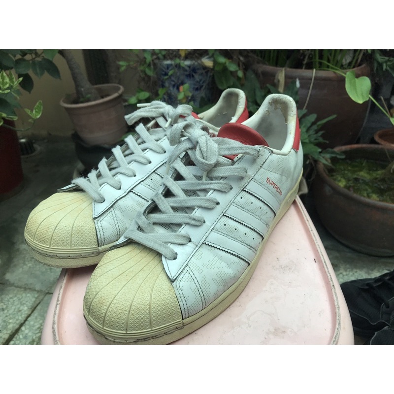 愛迪達adidas superstar 紅白貝殼鞋 US10.5 板鞋 泛黃 二手