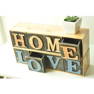 zakka 雜貨 現代簡約風 LOVE HOME 英文字母 4格抽屜設計收納盒 四格抽屜收納木盒 置物盒 小物收納