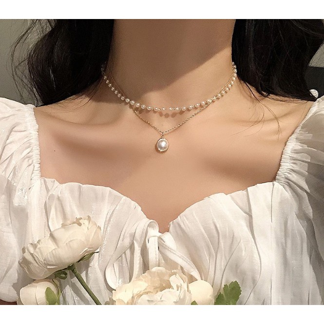 ✨mendy 💕台灣現貨 當日寄出💕 網紅雙層 珍珠氣質項鍊 鎖骨鏈 韓版簡約 短款頸鏈