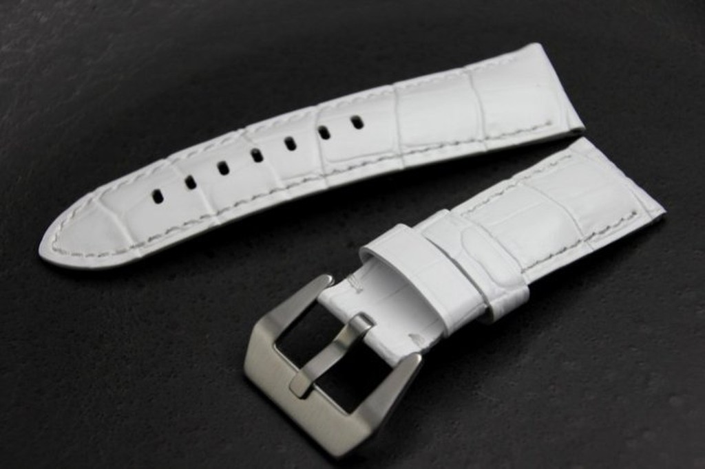 24mm沛納海的新衣 白色高質感可替代小沛原廠錶帶之壓鱷魚皮紋真牛皮錶帶～白色