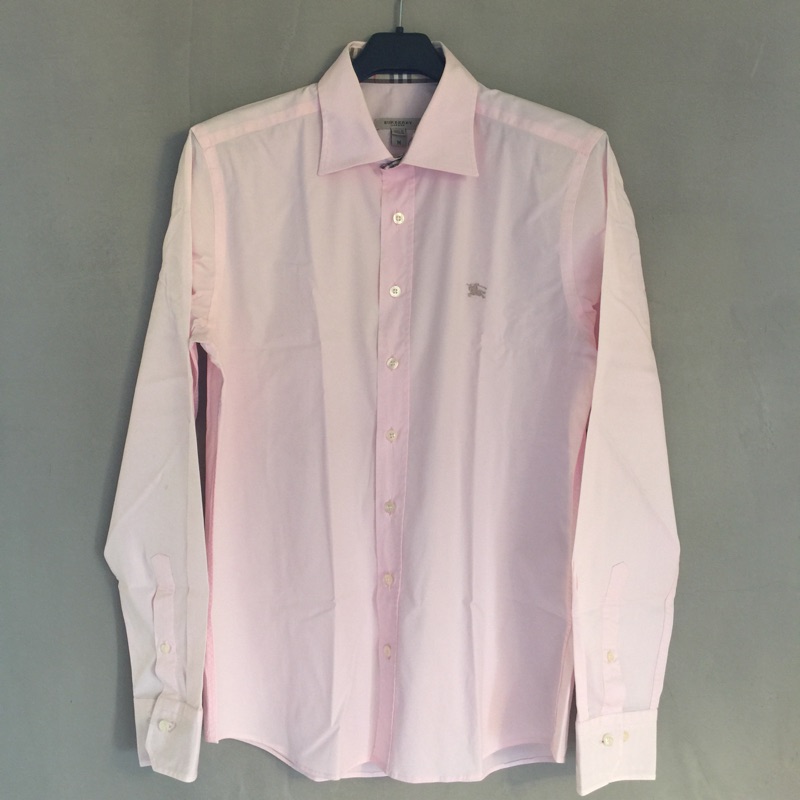 二手 BURBERRY 男經典格紋領 粉紅色襯衫size:M（專櫃購買1萬4左右）