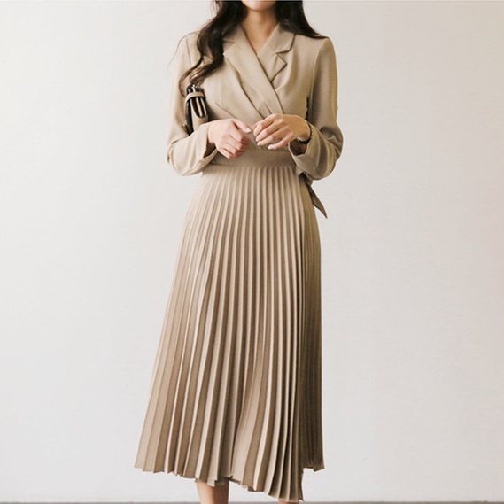 愛尚依人 洋裝 連身裙S-XL 韓國新款長袖西裝顯瘦百褶裙名媛氣質設計感裙NE439.1320